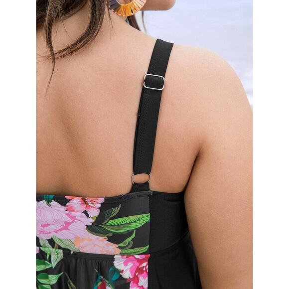 Plus Size 28 5x BloomChic Floral Patchwork Ruffle CUTE Swim Dress Swimsuit - Picture 4 of 10